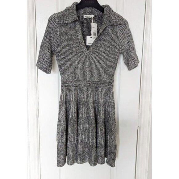 SIMKHAI Patricia Ribbed Short Sleeve Mini Dress Ivory Black Size M (MSRP $445) - Picture 4 of 7